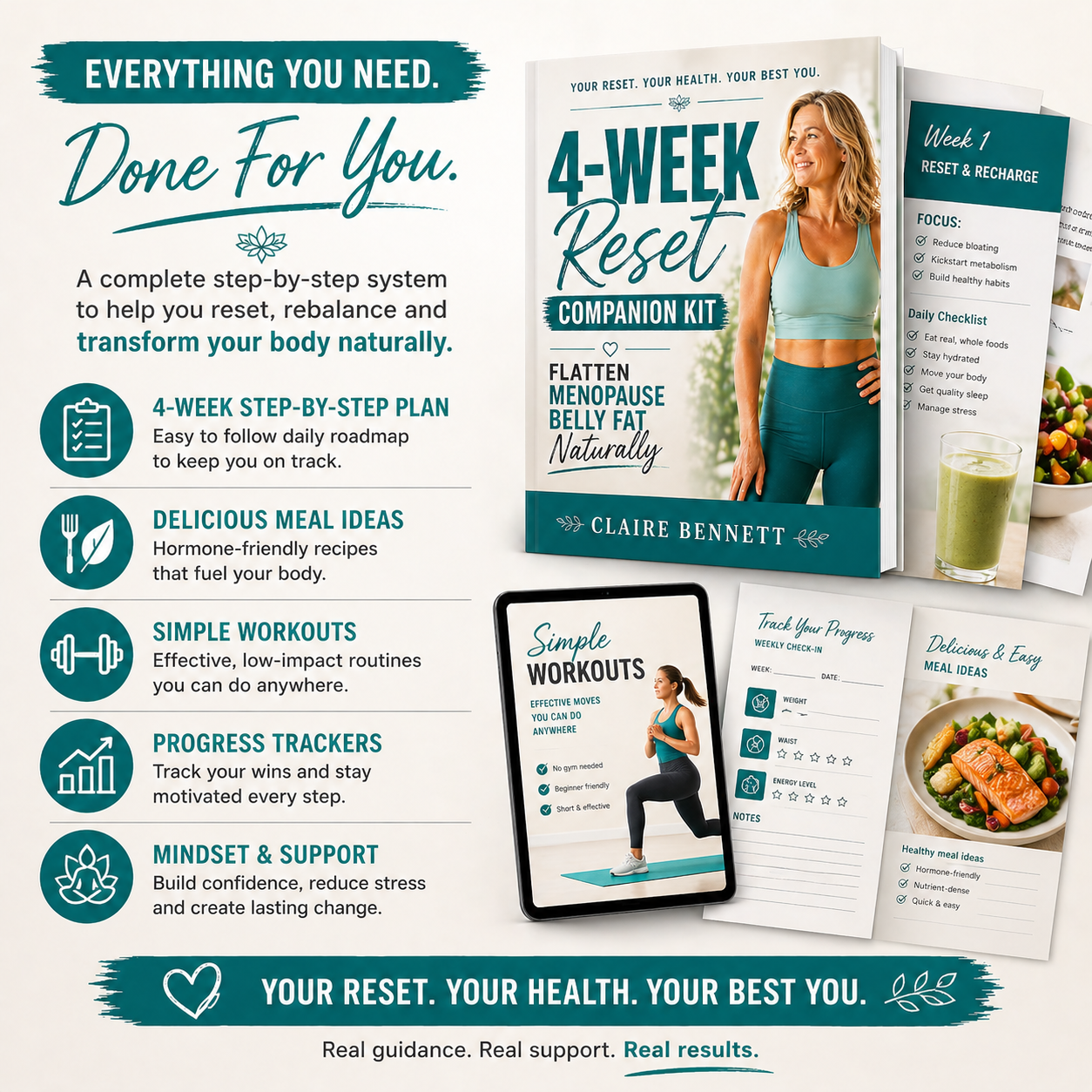 4-Week Menopause Reset Companion Kit — Printable Trackers, Meal Planner & Workout Guide